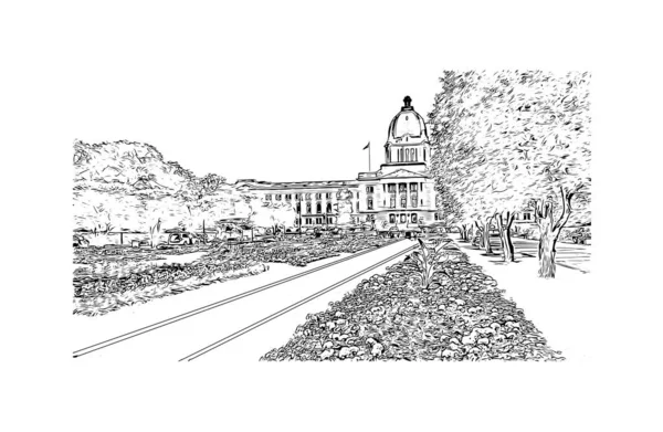 Print Building View Landmark Regina City Canada Hand Drawn Sketch — Stock Vector