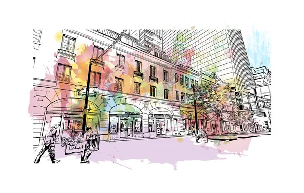 Print Building View Landmark Regina Staden Kanada Akvarell Stänk Med — Stock vektor