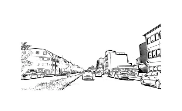 Print Building View Landmark Roskilde City Denmark Hand Drawn Sketch — Stock Vector