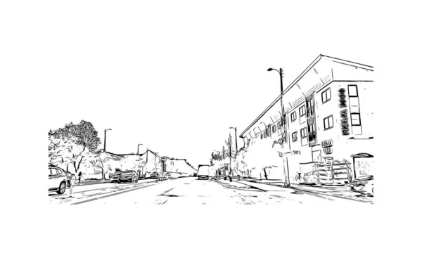 罗斯基尔德的标志性建筑是丹麦的一个城市 矢量手绘草图 — 图库矢量图片