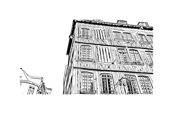 Vytisknout Pohled Budovu Orientačním Bodem Rouenu Městem Francii Ručně Kreslená — Stockový vektor