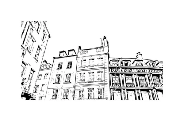 Imprimir Vista Del Edificio Con Hito Rouen Ciudad Francia Dibujo — Archivo Imágenes Vectoriales