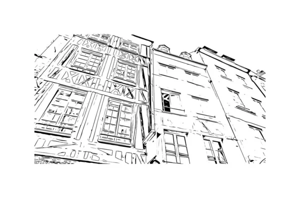 Vytisknout Pohled Budovu Orientačním Bodem Rouenu Městem Francii Ručně Kreslená — Stockový vektor