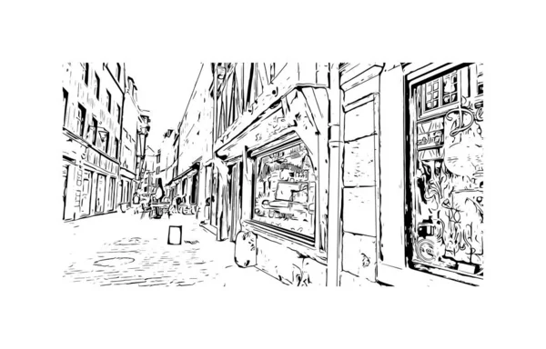 Imprimir Vista Del Edificio Con Hito Rouen Ciudad Francia Dibujo — Archivo Imágenes Vectoriales