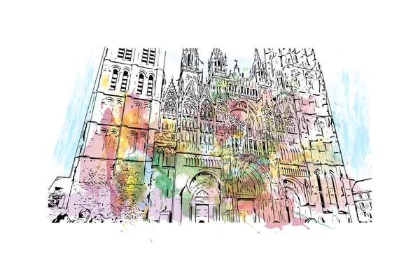 Print Building View Landmark Rouen Staden Frankrike Akvarell Stänk Med — Stock vektor