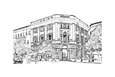 Print Building view with landmark of Rovigo, İtalya 'nın kuzeydoğusunda yer alan bir şehirdir. Vektörde elle çizilmiş çizim çizimi.