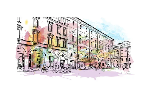 罗维哥市的标志性建筑是意大利东北部的一个城市 矢量手绘示意图水彩画 — 图库矢量图片