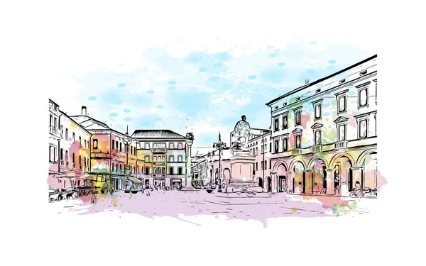 Print Building View Landmark Rovigo Stad Nordöstra Italien Akvarell Stänk — Stock vektor