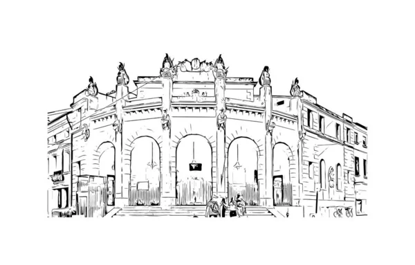 Друк Вид Будівлю Пам Яткою Ровіго Місто Північному Сході Італії — стоковий вектор