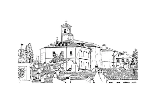 Imprimer Vue Sur Bâtiment Avec Point Repère Rovinj Est Ville — Image vectorielle