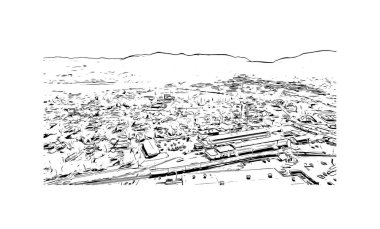 Print Building view with landmark of Rutland is a ceremonial county in England. Hand drawn sketch illustration in vector.