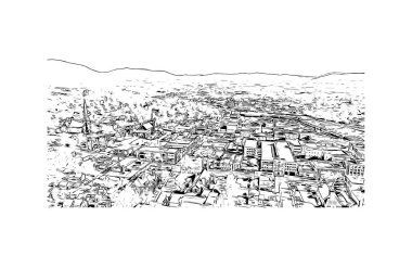 Print Building view with landmark of Rutland is a ceremonial county in England. Hand drawn sketch illustration in vector.
