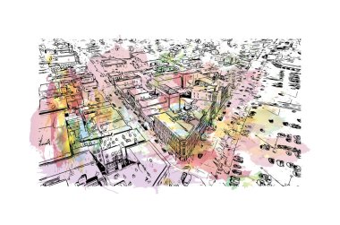 Print Building view with landmark of Rutland is a ceremonial county in England. Watercolor splash with hand drawn sketch illustration in vector.