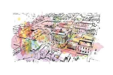 Print Building view with landmark of Rutland is a ceremonial county in England. Watercolor splash with hand drawn sketch illustration in vector.
