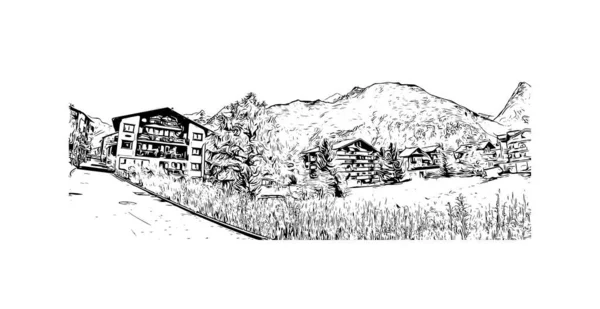Imprimir Vista Para Edifício Com Marco Saas Fee Aldeia Suíça Ilustração De Stock