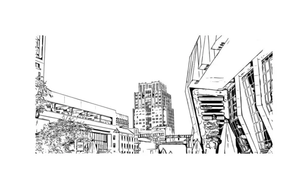 萨克拉门托的标志性建筑是加州的一个城市 矢量手绘草图 — 图库矢量图片