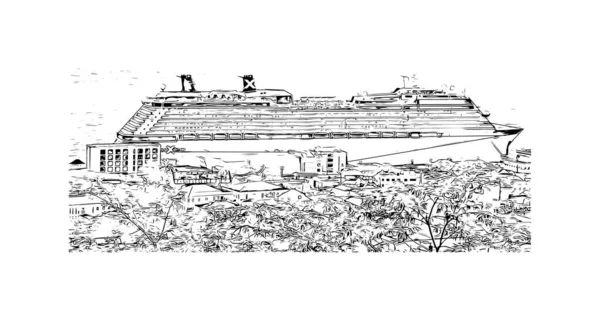罗索的标志性建筑是多米尼克的首都 矢量手绘草图 — 图库矢量图片