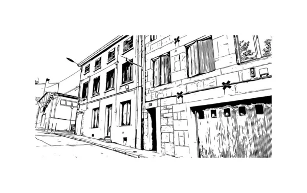 Imprimir Vista Del Edificio Con Hito Saint Etienne Ciudad Francia — Archivo Imágenes Vectoriales