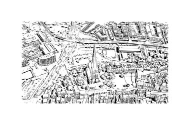 Print Building view with landmark of Rostock is the city in Germany. Vektörde elle çizilmiş çizim çizimi.