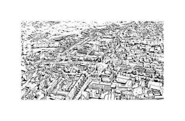 Print Building view with landmark of Rostock is the city in Germany. Vektörde elle çizilmiş çizim çizimi.