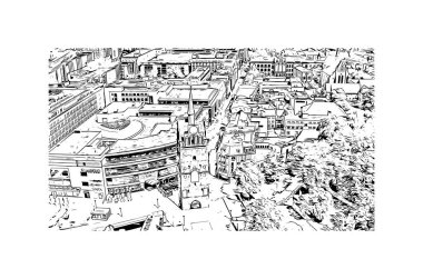 Print Building view with landmark of Rostock is the city in Germany. Vektörde elle çizilmiş çizim çizimi.