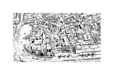 Print Building view with landmark of Rostock is the city in Germany. Vektörde elle çizilmiş çizim çizimi.