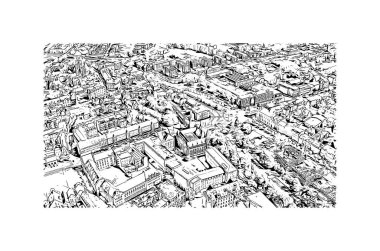 Print Building view with landmark of Rostock is the city in Germany. Vektörde elle çizilmiş çizim çizimi.