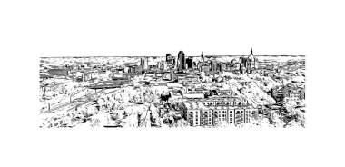 Saint Paul 'un simgesi olan Print Building View Minnesota' da bulunmaktadır. Vektörde elle çizilmiş çizim çizimi.