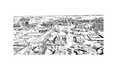 Saint Paul 'un simgesi olan Print Building View Minnesota' da bulunmaktadır. Vektörde elle çizilmiş çizim çizimi.