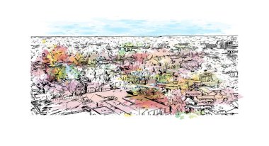 Saint Paul 'un simgesi olan Print Building View Minnesota' da bulunmaktadır. Vektörde elle çizilmiş resim ile suluboya sıçraması.