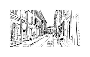 Saint Tropez, Fransa 'da yer alan bir şehirdir. Vektörde elle çizilmiş çizim çizimi.