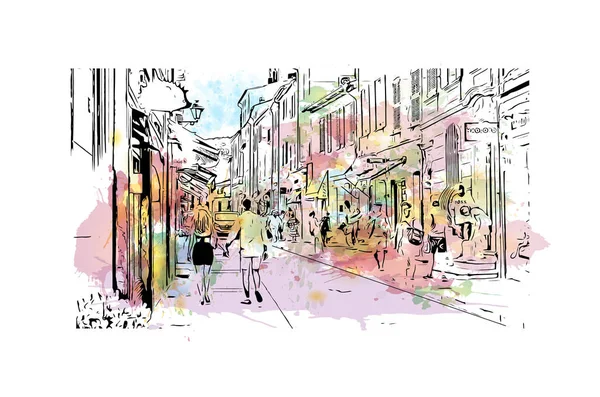 Print Building View Landmark Saint Tropez Commune France Watercolor Splash — Stock Vector