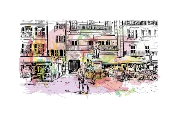 Print Building View Landmark Saint Tropez Commune France Watercolor Splash — Stock Vector