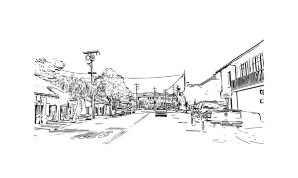 Print Building View Landmark Salinas Staden Kalifornien Handritad Skiss Illustration — Stock vektor