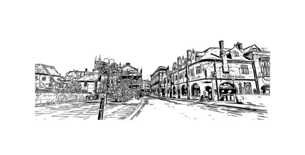 솔즈베리의 랜드마크를 전망은 영국에 도시입니다 벡터에 손으로 스케치 일러스트레이션 — 스톡 벡터