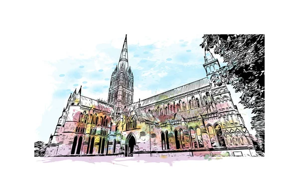 Salisbury Nin Simgesi Olan Print Building Manzarası Ngiltere Bir Şehirdir — Stok Vektör