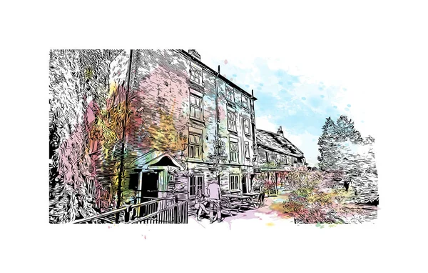 Print Building View Landmark Salisbury Város Angliában Akvarell Splash Kézzel — Stock Vector