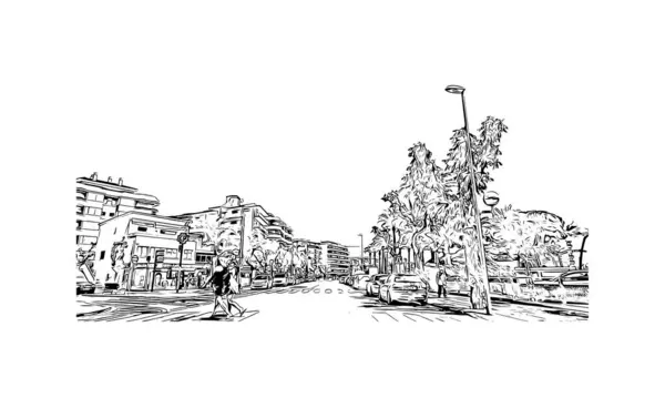 Print Vue Bâtiment Avec Monument Salou Est Municipalité Espagne Illustration — Image vectorielle