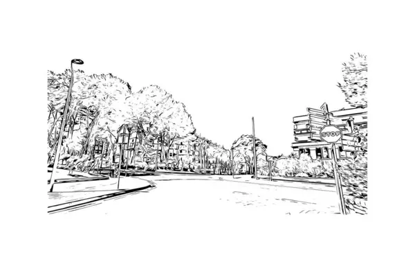 Print Vue Bâtiment Avec Monument Salou Est Municipalité Espagne Illustration — Image vectorielle