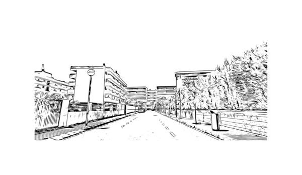 萨洛市的标志性建筑是西班牙的市政当局 矢量手绘草图 — 图库矢量图片