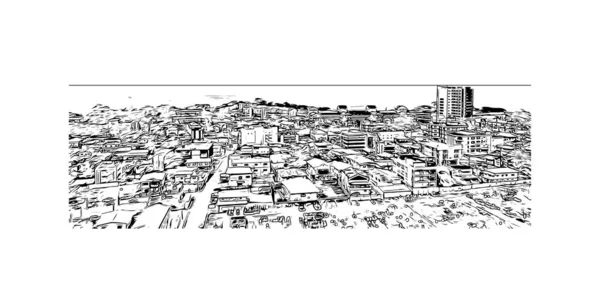 Print Building View Landmark San Fernando City California Hand Drawn — Stock Vector