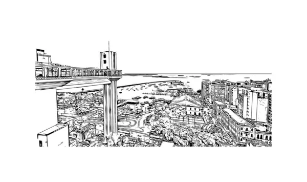 Print Building View Landmark Salvador Brasiliens Kommun Handritad Skiss Illustration Stockvektor