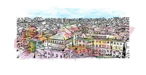 Vytisknout Pohled Budovu Orientačním Bodem Salvadoru Obcí Brazílii Akvarelové Stříknutí — Stockový vektor
