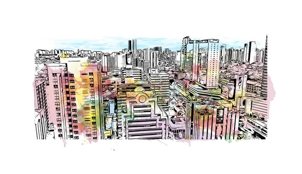 Imprimir Vista Del Edificio Con Hito Salvador Municipio Brasil Salpicadura — Archivo Imágenes Vectoriales