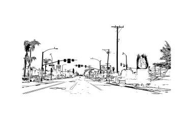 San Bernardino, Kaliforniya 'da yer alan bir şehirdir. Vektörde elle çizilmiş çizim çizimi.