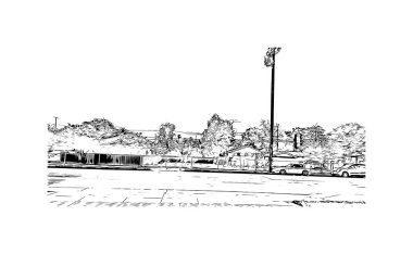 San Bernardino, Kaliforniya 'da yer alan bir şehirdir. Vektörde elle çizilmiş çizim çizimi.