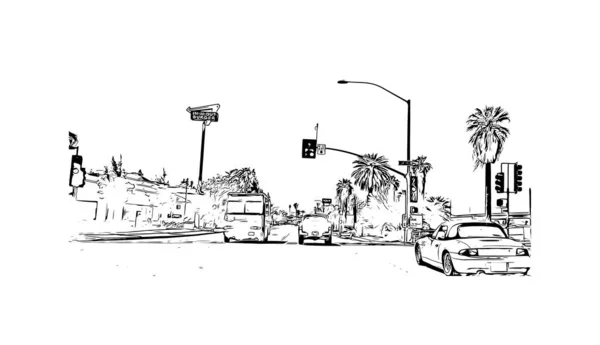 圣贝纳迪诺的标志性建筑是加州的一个城市 矢量手绘草图 — 图库矢量图片