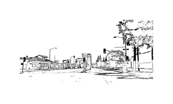 Print Building View Landmark San Bernardino City California Hand Drawn — Stock Vector