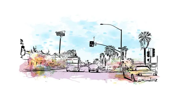 Print Building View Landmark San Bernardino City California Watercolor Splash — Stock Vector