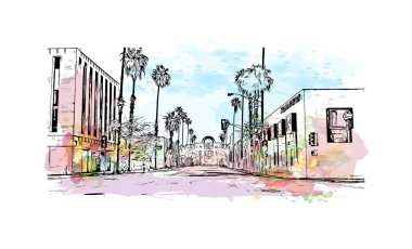 San Bernardino, Kaliforniya 'da yer alan bir şehirdir. Vektörde elle çizilmiş resim ile suluboya sıçraması.